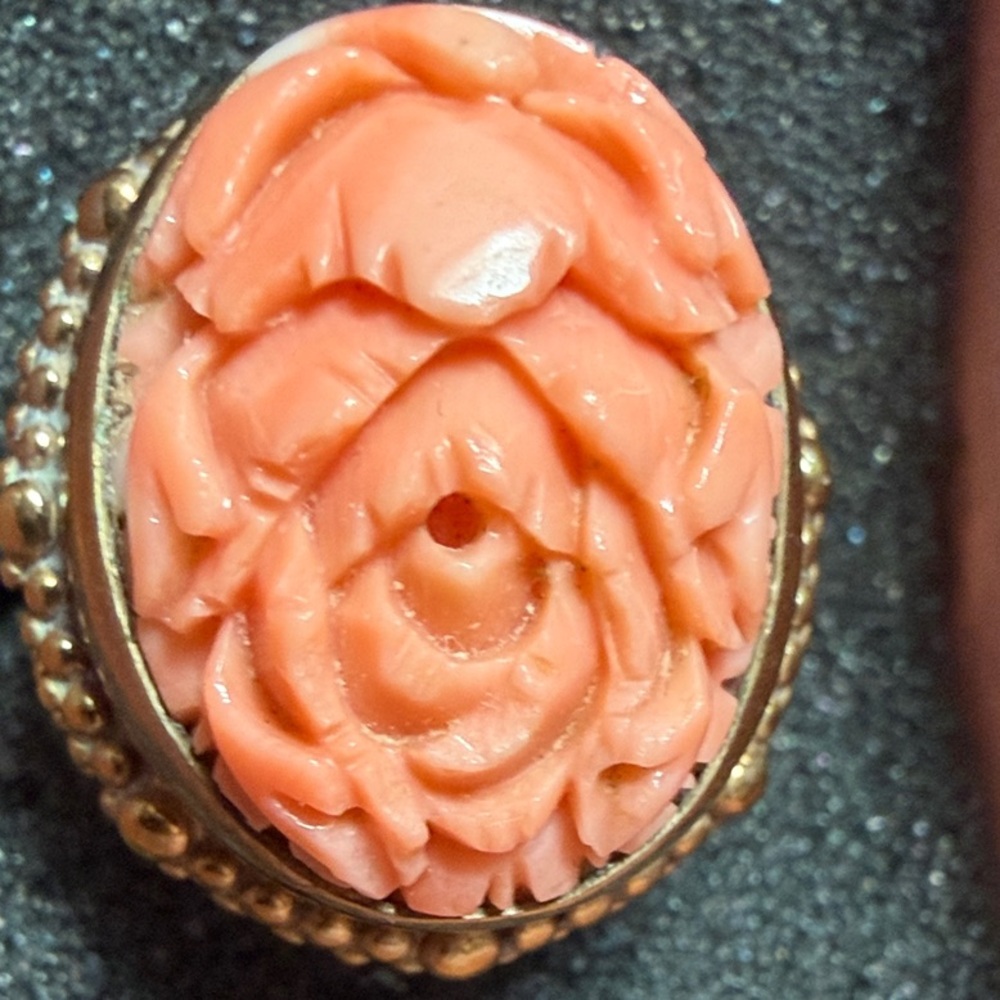 Stephen Dweck Elegant Coral Flower Ring Sz 7 Beaded Bronze w/ 925 SS Overlay
